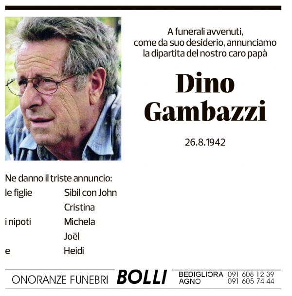 Annuncio funebre Dino Gambazzi