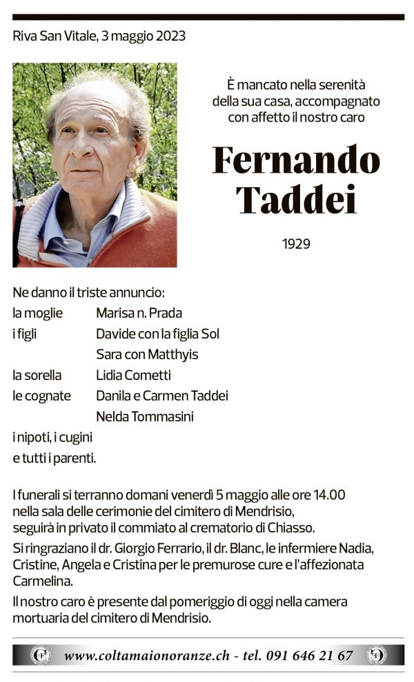 Annuncio funebre Fernando Taddei