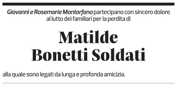 Annuncio funebre Matilde Bonetti Soldati