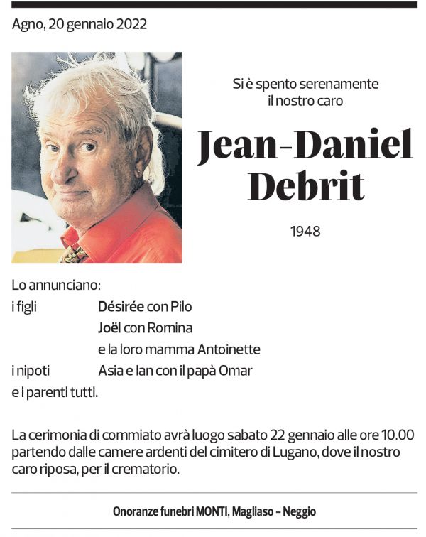 Annuncio funebre Jean-daniel Debrit