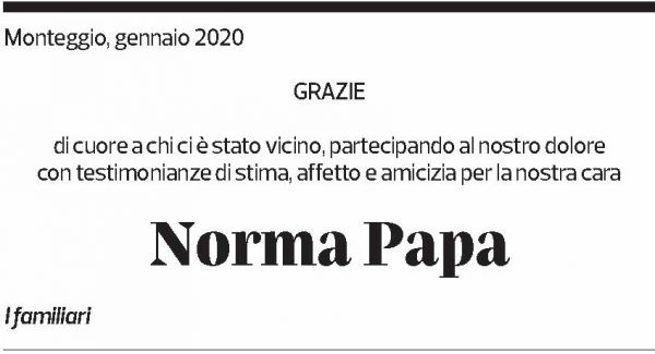 Annuncio funebre Norma Papa