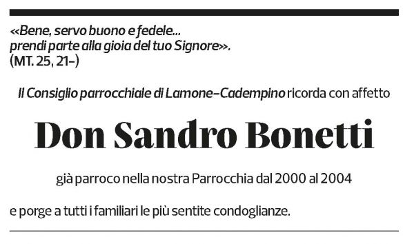 Annuncio funebre Sandro Bonetti
