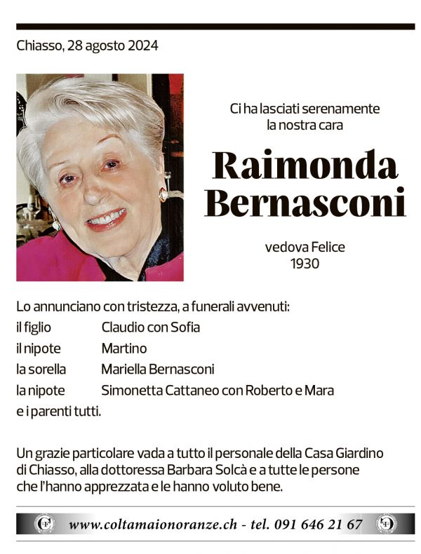 Annuncio funebre Raimonda Bernasconi