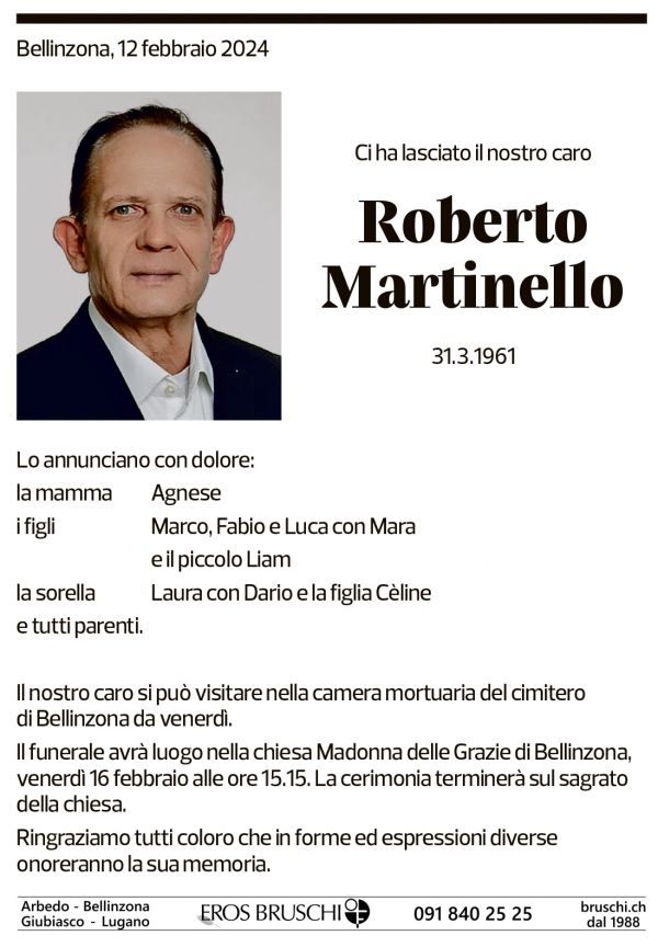 Annuncio funebre Roberto Martinello