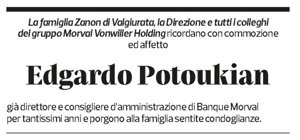 Annuncio funebre Edgardo Potoukian