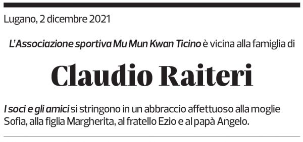 Annuncio funebre Claudio Raiteri