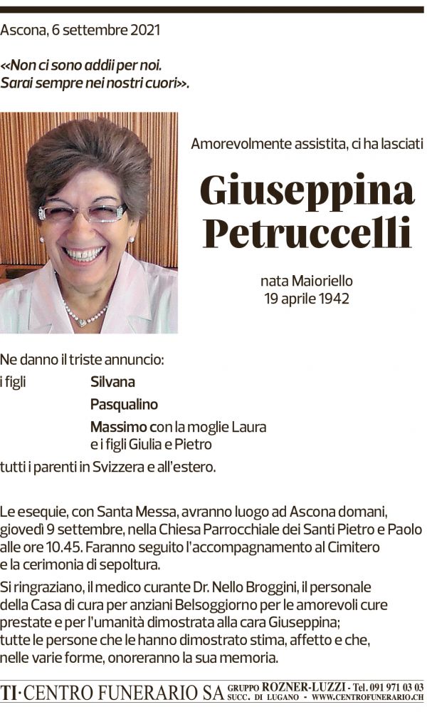 Annuncio funebre Giuseppina Petruccelli