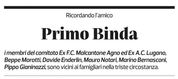 Annuncio funebre Primo Paolo Binda