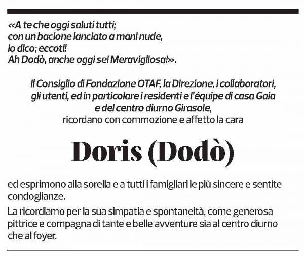 Annuncio funebre Doris Scopazzini