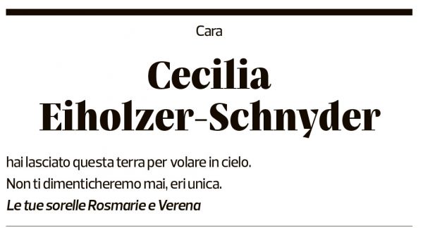 Annuncio funebre Cecilia Eiholzer-schnyder