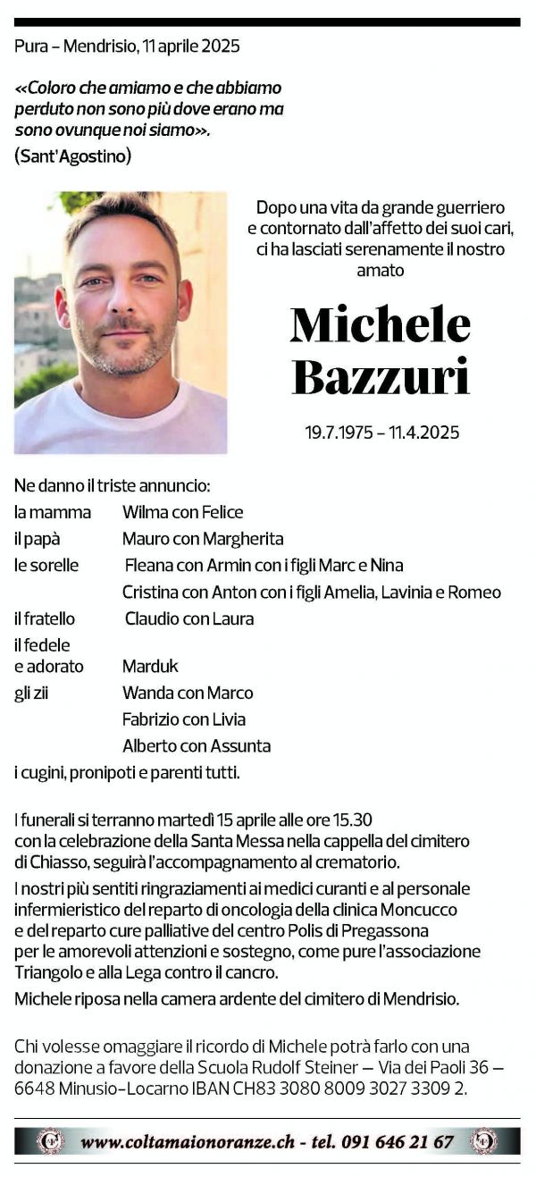 Annuncio funebre Michele Bazzuri