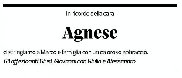 Annuncio funebre Agnese Bulani