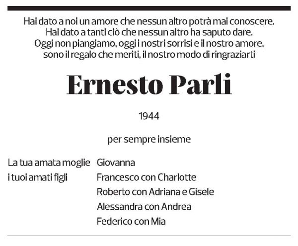 Annuncio funebre Ernesto Parli