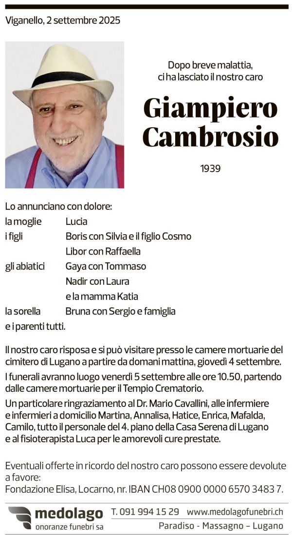 Annuncio funebre Giampiero Cambrosio