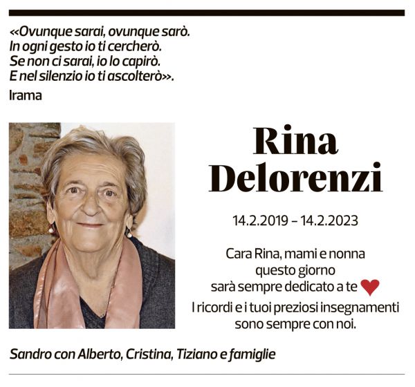 Annuncio funebre Rina Delorenzi