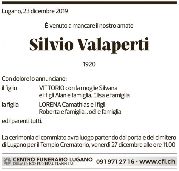 Annuncio funebre Silvio Valaperti