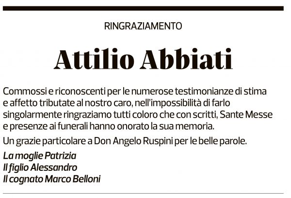 Annuncio funebre Attilio Abbiati