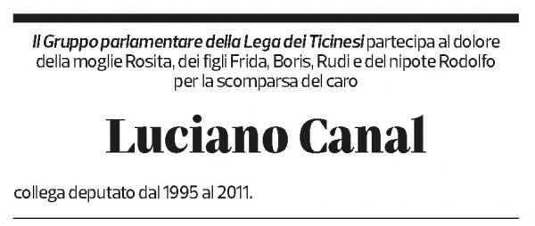 Annuncio funebre Luciano Canal