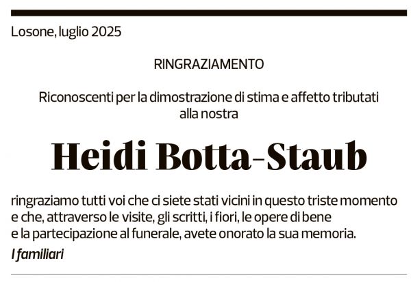 Annuncio funebre Heidi Botta-staub