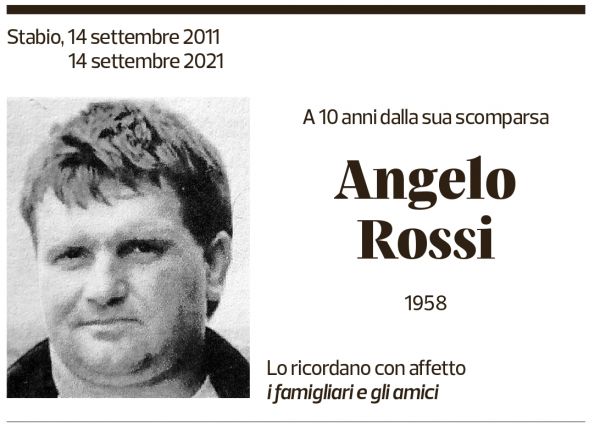 Annuncio funebre Angelo Rossi