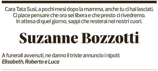 Annuncio funebre Suzanne Bozzotti