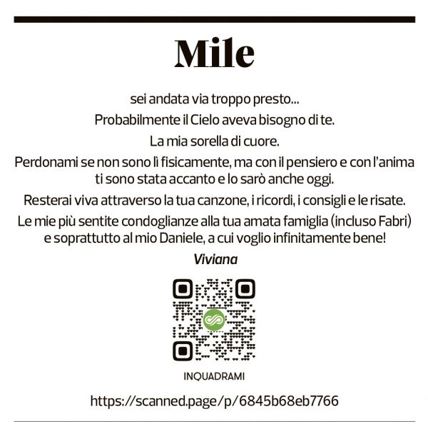 Annuncio funebre Milena Fenaroli