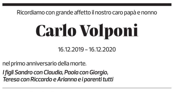Annuncio funebre Carlo Volponi