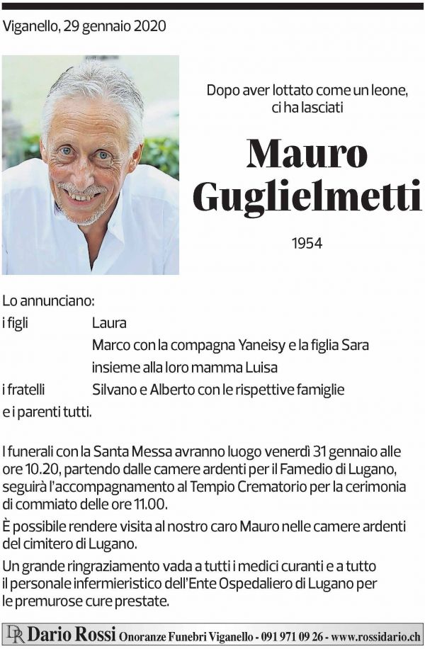 Annuncio funebre Mauro Guglielmetti