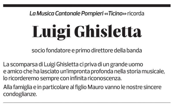 Annuncio funebre Luigi Ghisletta