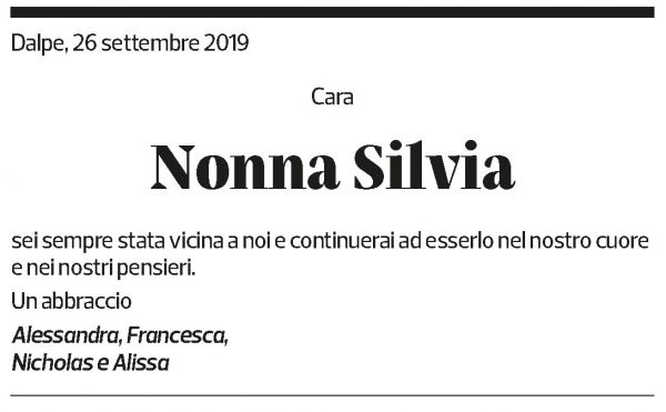 Annuncio funebre Silvia Sartore