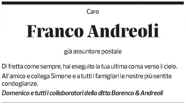 Annuncio funebre Franco Andreoli