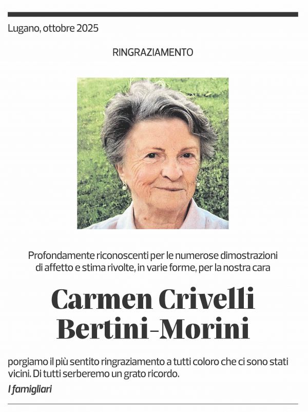 Annuncio funebre Carmen Crivelli