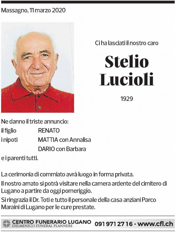 Annuncio funebre Stelio Lucioli