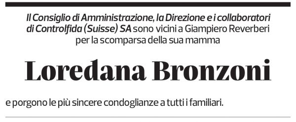 Annuncio funebre Loredana Bronzoni