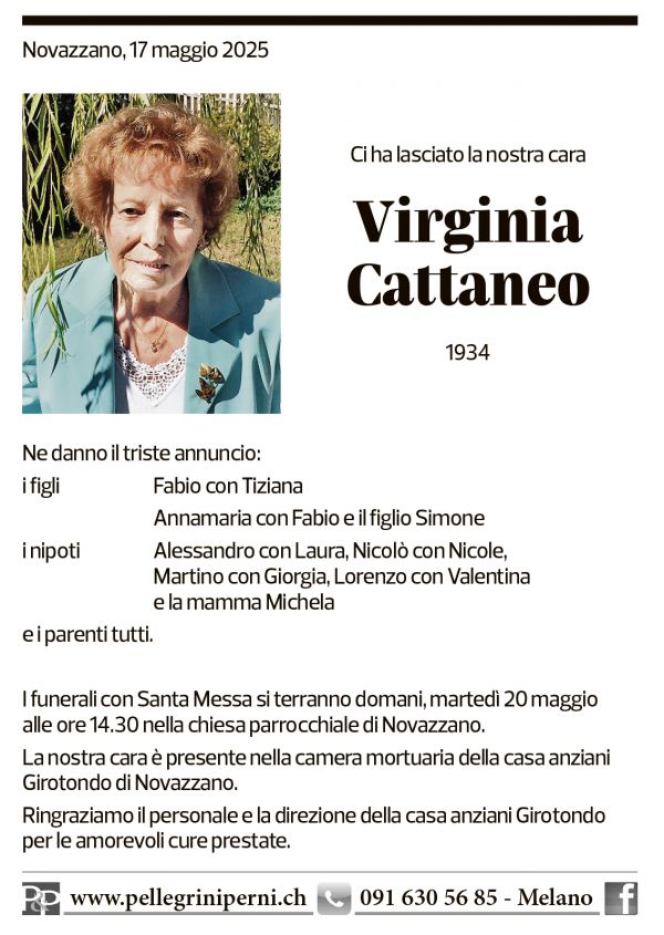 Annuncio funebre Virginia Cattaneo