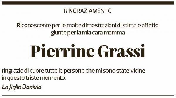 Annuncio funebre Pierrine Grassi