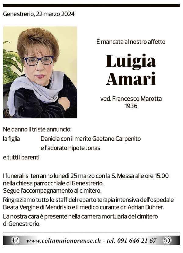 Annuncio funebre Luigia Amari