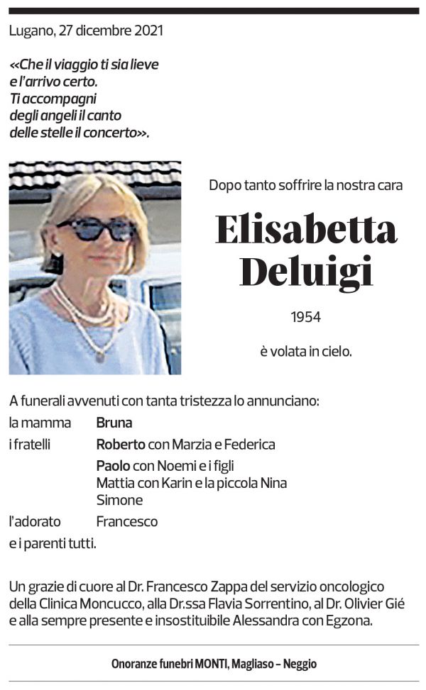 Annuncio funebre Elisabetta Deluigi