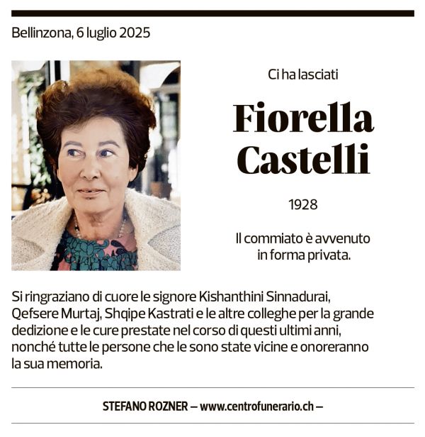 Annuncio funebre Fiorella Castelli