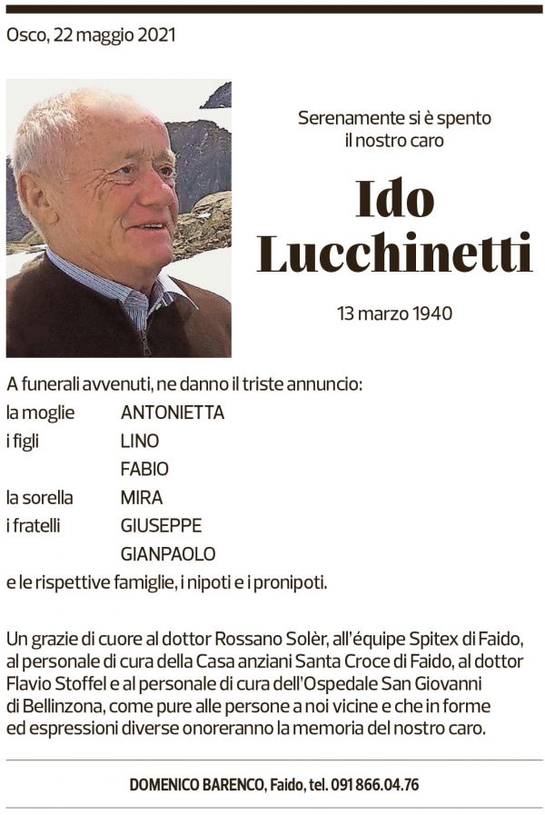 Annuncio funebre Ido Lucchinetti