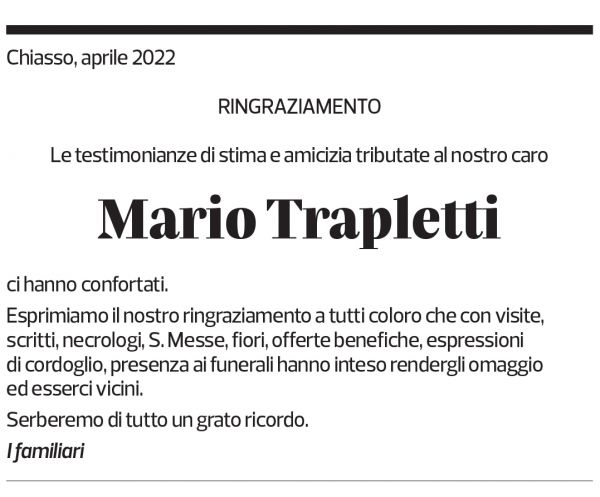 Annuncio funebre Mario Trapletti