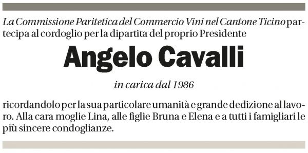Annuncio funebre Angelo Cavalli