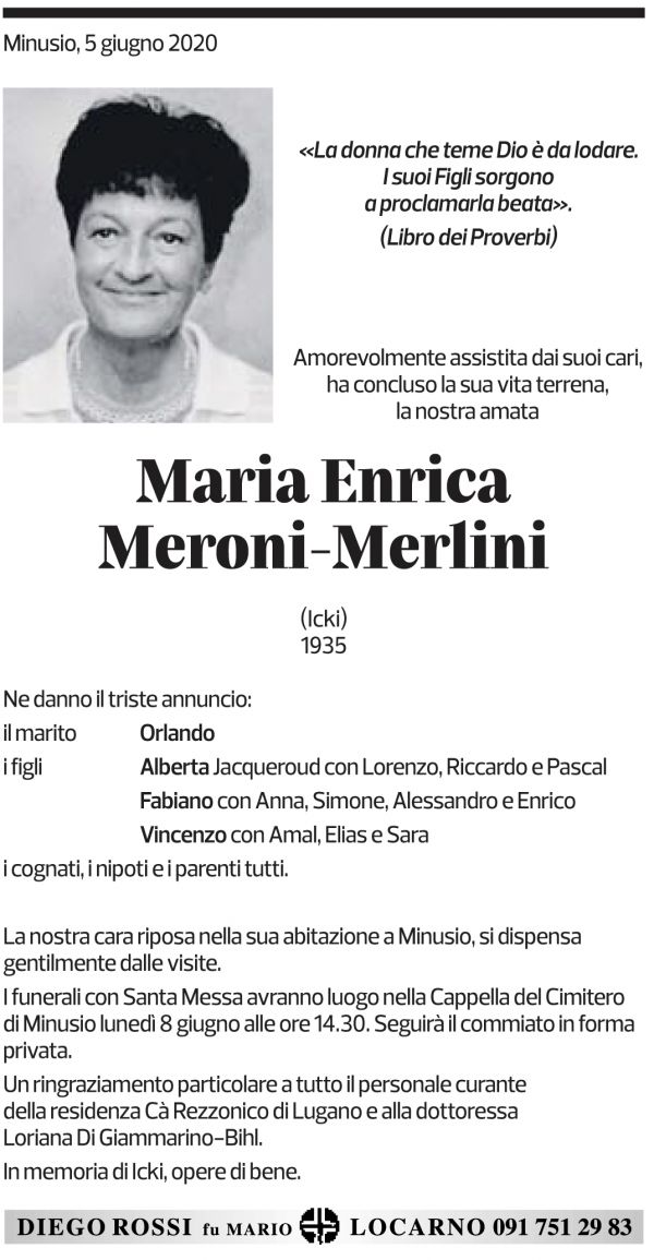 Annuncio funebre Maria Enrica Meroni-merlini