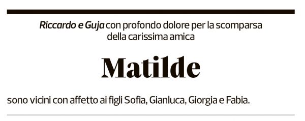 Annuncio funebre Matilde Bonetti Soldati