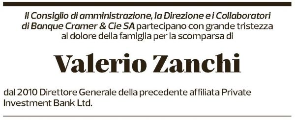 Annuncio funebre Valerio Zanchi