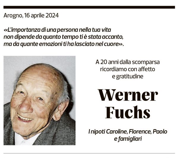 Annuncio funebre Werner Fuchs