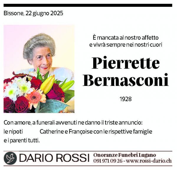 Annuncio funebre Pierrette Bernasconi