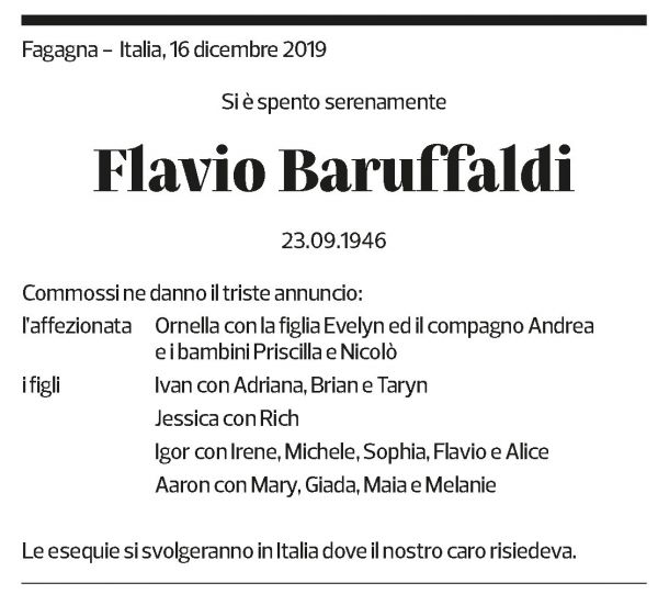 Annuncio funebre Flavio Baruffaldi