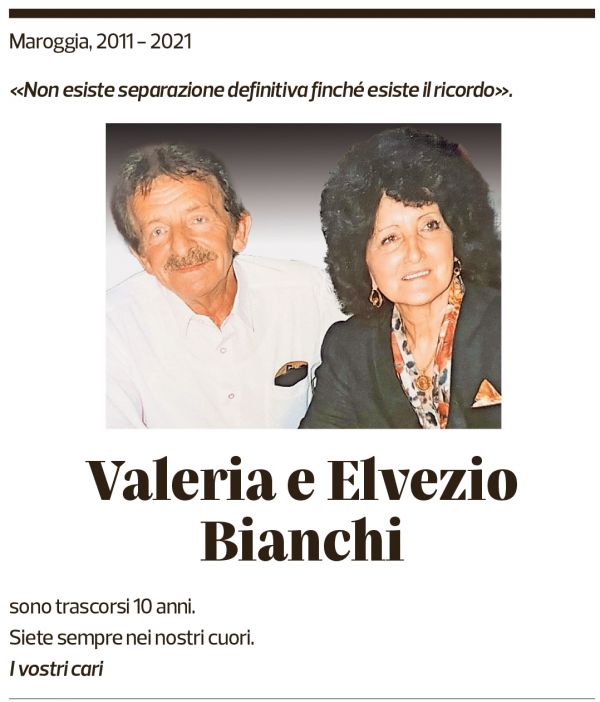 Annuncio funebre Valeria E Elvezio Bianchi