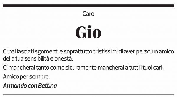 Annuncio funebre Giovanni Balmelli